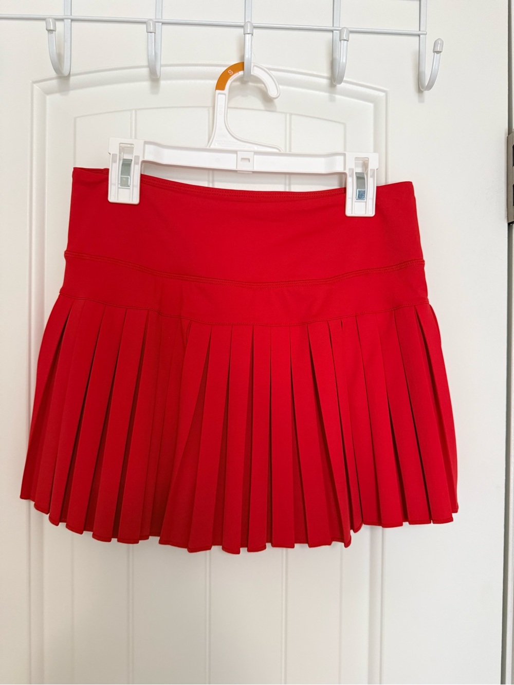 Gold Hinge Candy Red Pleated Mini Skirt
